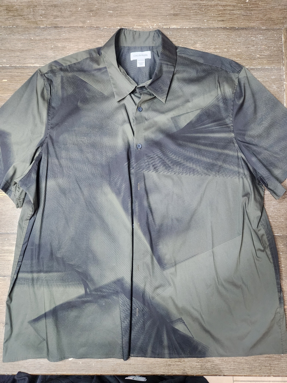 Calvin Klein Olive and Black Short Sleeve Button-Down Shirt